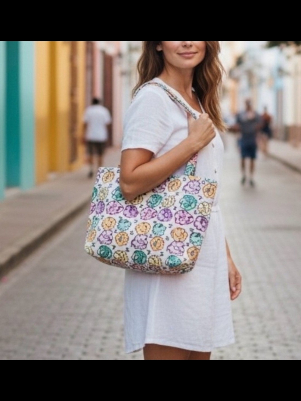 Camellia Print Mini Nylon Tote Bag